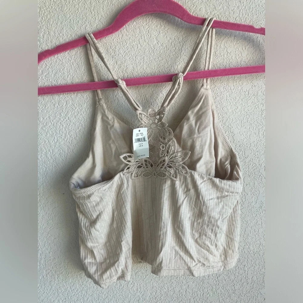 Aerie Ribbed Applique Lace Crop Tank Bralette- Light Tan‎ NWT - Picture 5 of 9